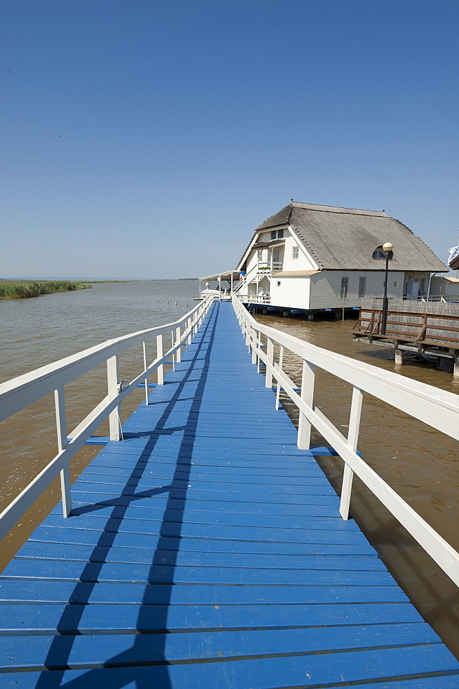 Blue bridge, village Hua in the lake, Neusiedler See lake, Fertoe, Hungary, Europe