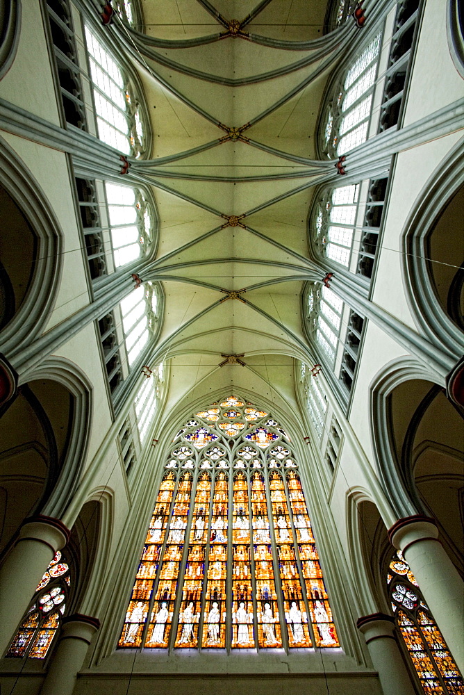 West window of the Altenberger Dom or Bergischer Dom cathedral, former monastery church of the Cistercian Altenberg Abbey built since 1133, Altenberg, Odenthal, Rheinisch-Bergischer-Kreis district, North Rhine-Westphalia, Germany, Europe