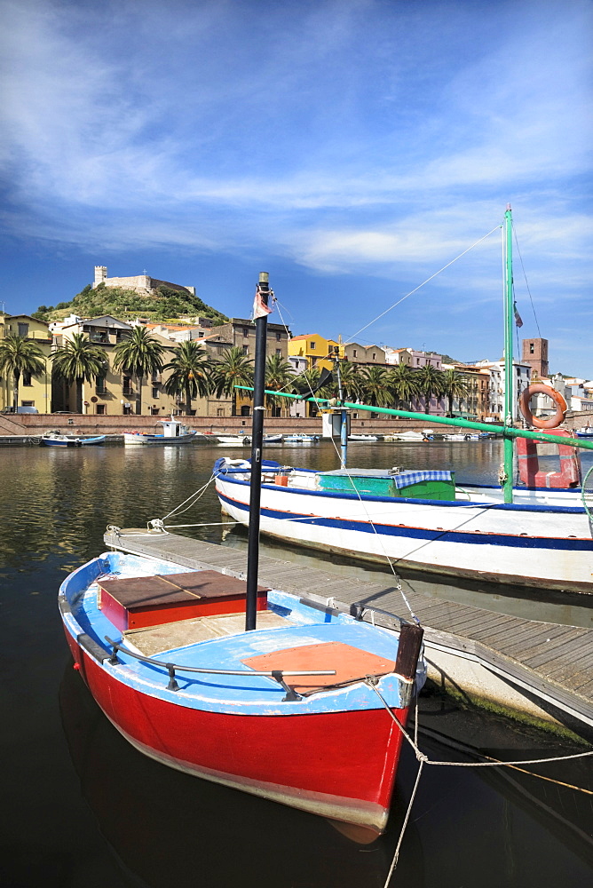 Fishing boat on the Temo River in Bosa, Oristano Province, Sardinia, Italy, Europe