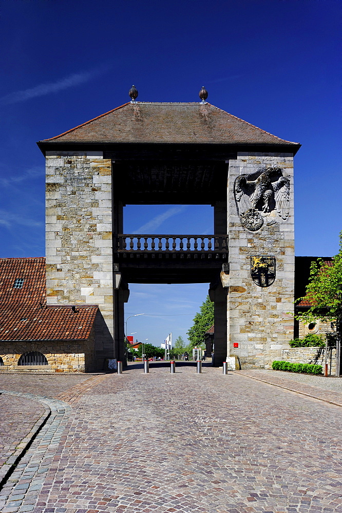 Schweigener Weintor, Schweigen Wine Gate, at the German Wine Route or Wine Road, Schweigen-Rechtenbach, Rhineland-Palatinate, Germany, Europe