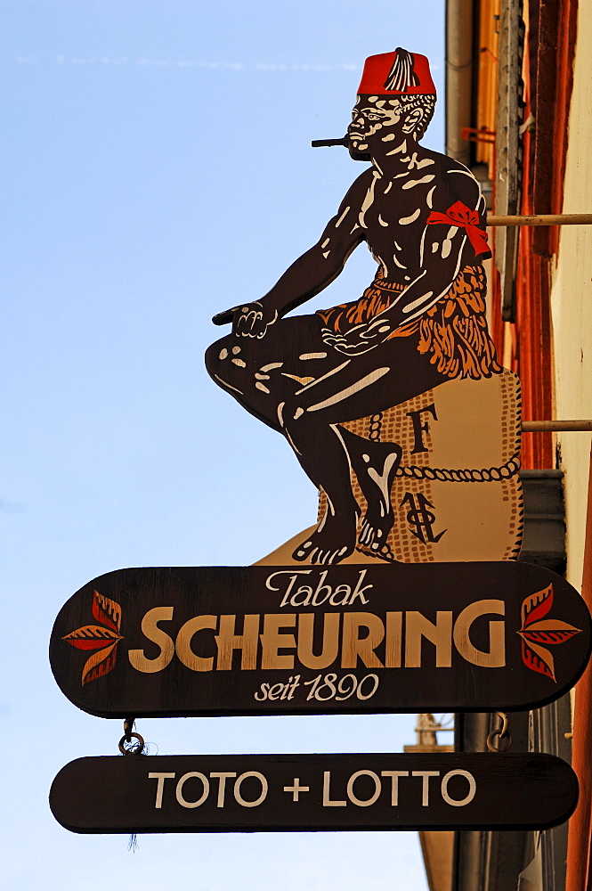 Old advertising sign of a tobacco shop, Hauptstrasse 172, Heidelberg, Baden-Wuerttemberg, Germany, Europe