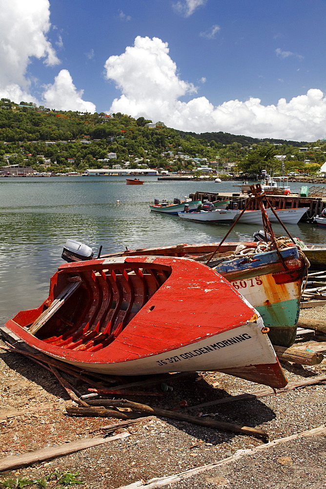 Fishing port with fishing boats, Castries, the capital city, Saint Lucia, LCA, Windward Islands, Lesser Antilles, Caribbean, Caribbean Sea