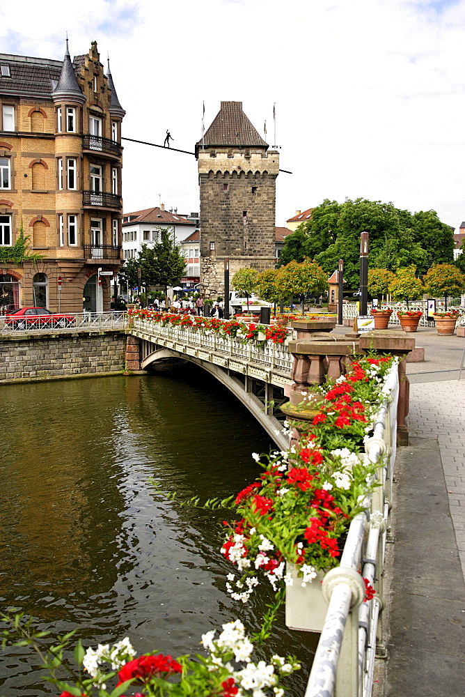 Bridge over the Neckar river to the city centre, Esslingen, Baden-Wuerttemberg, Germany, Europe