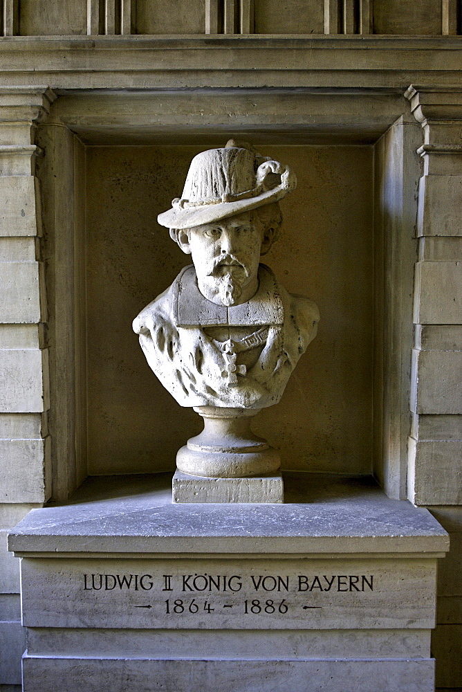 Bust of King Ludwig II, king of Bavaria, 1864-1886, Kaufbeuren, Allgaeu, Bavaria, Germany, Europe