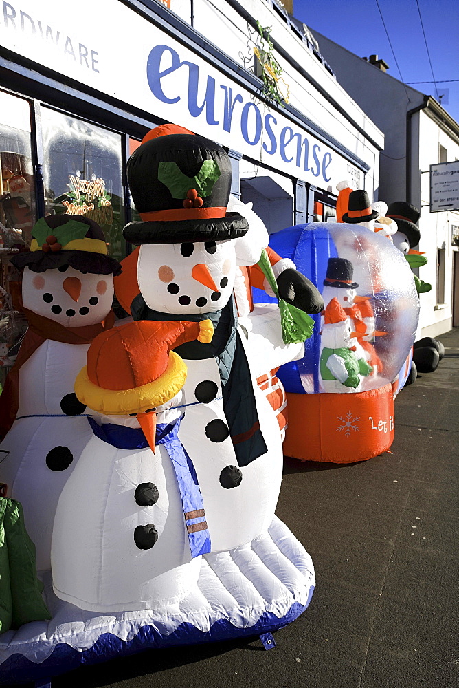 Hardware giftshop general store, blow up Christmas decorations, Craughwell, County Galway, Republic of Ireland, Europe