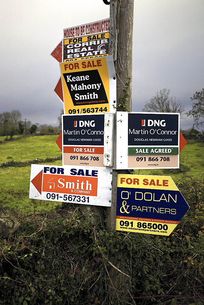 Real estate for sale signs, Connemara, County Galway, Republic of Ireland, Europe