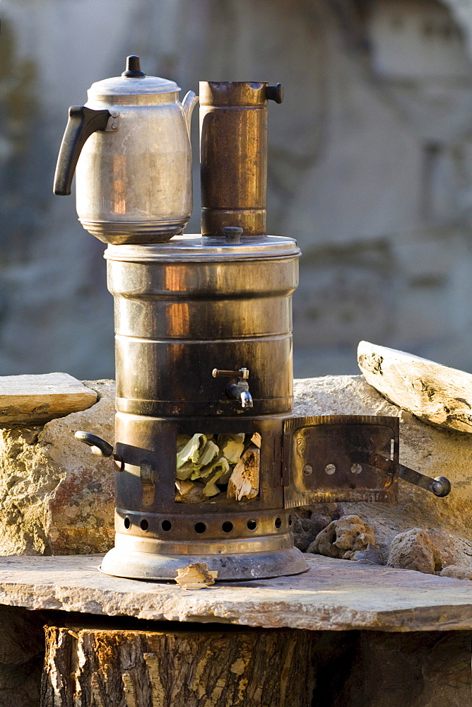 Fireplace for cooking tea, Ortahisar, Cappadocia, Anatolia, Turkey, Asia