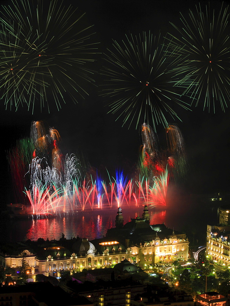 Fireworks over the Casino Monte-Carlo, Principality of Monaco, Cote d'Azur, Mediterranean, Europe