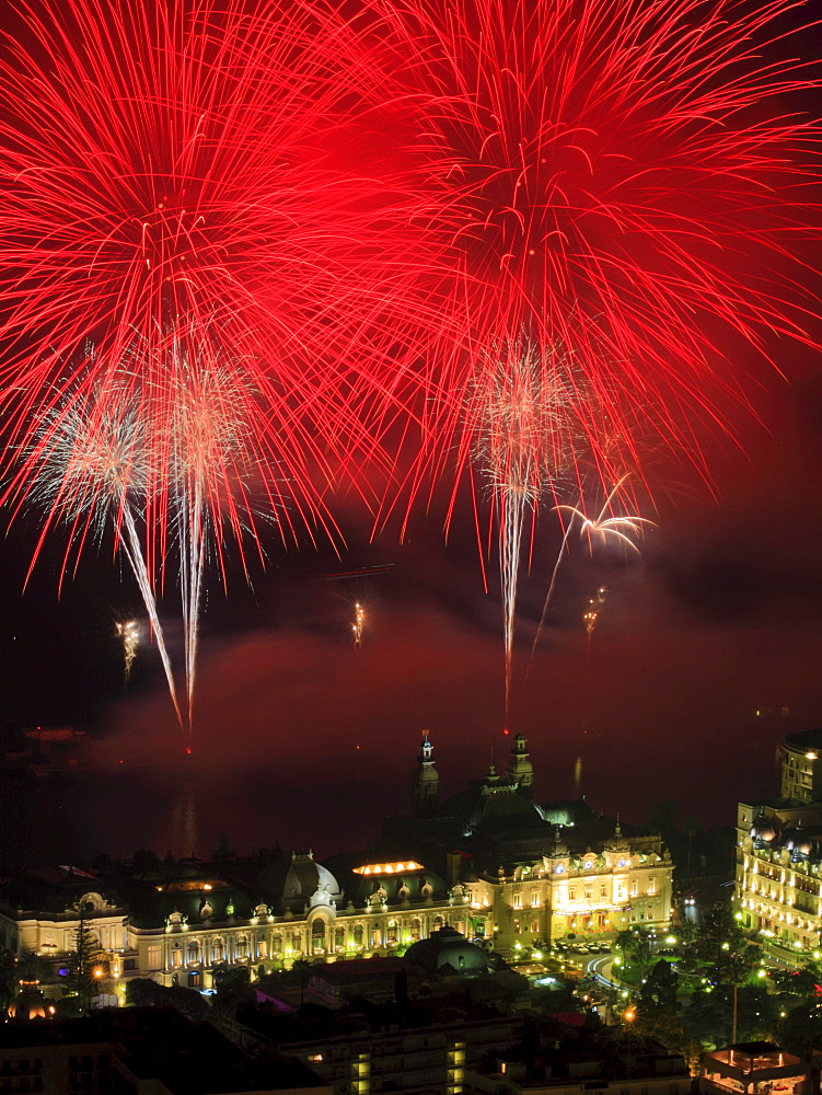 Fireworks over the Casino Monte-Carlo, Principality of Monaco, Cote d'Azur, Mediterranean, Europe