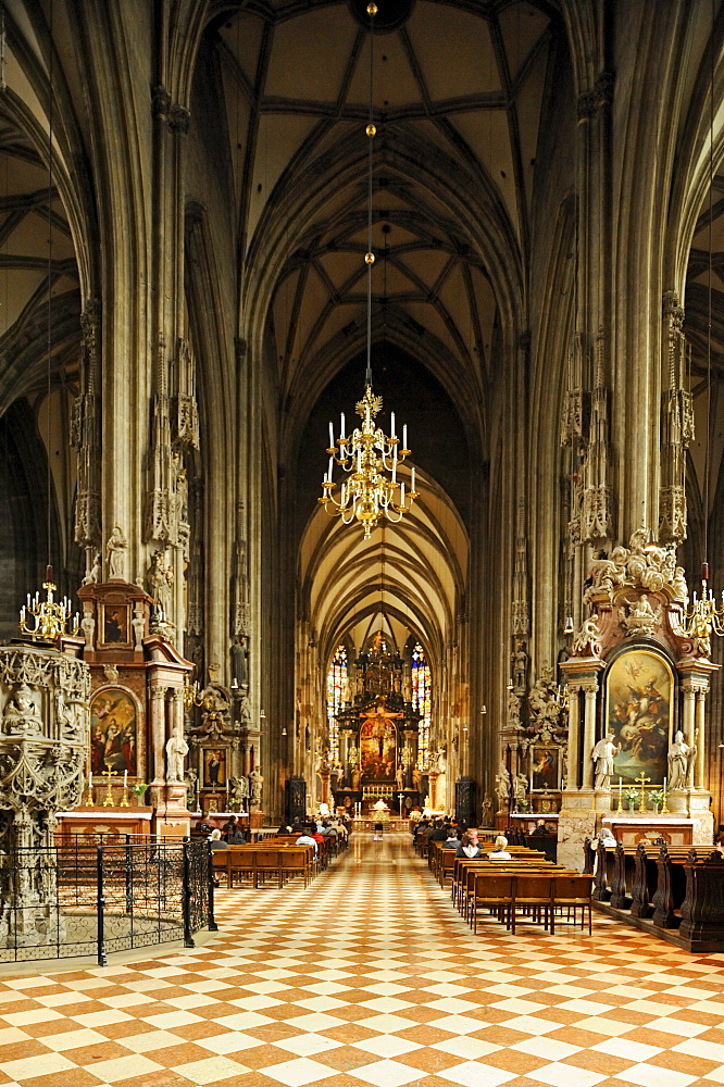 Interior view of St. Stephen's Cathedral, landmark of Vienna, Vienna, Austria, Europe