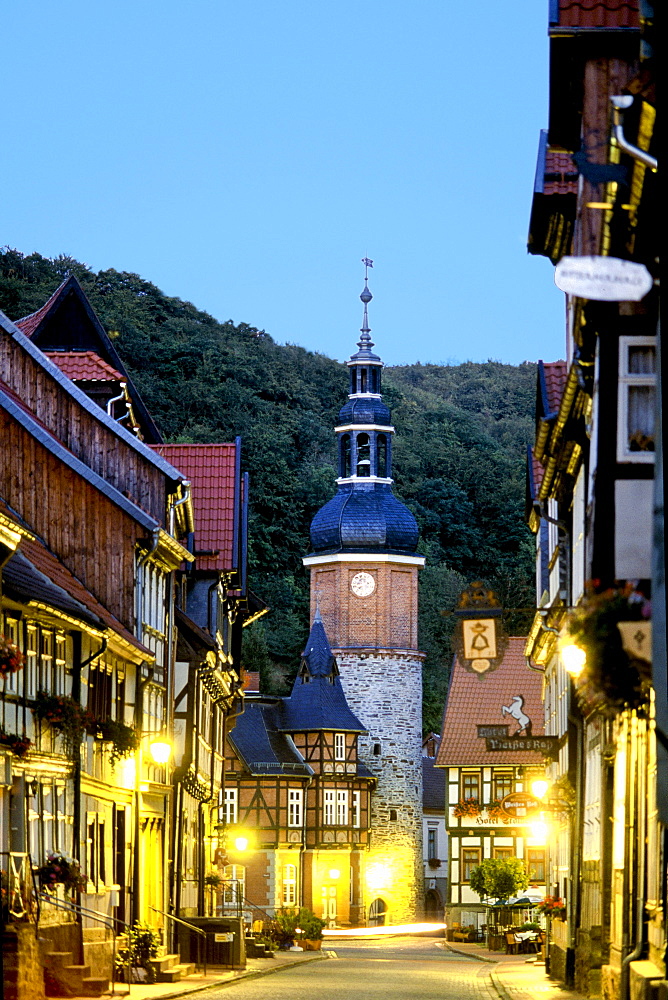 Saigerturm tower, main street, Stolberg, Harz, Saxony-Anhalt, Germany, Europe