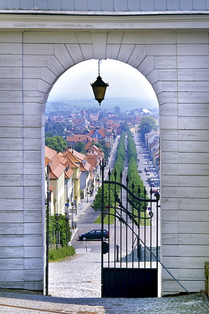 View through the castle gate, Ballenstedt, Saxony-Anhalt, Germany, Europe