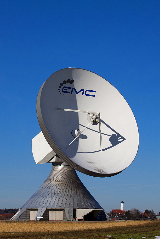 Parabolic antenna of the earth station in Raisting, Bavaria, Germany, Europe