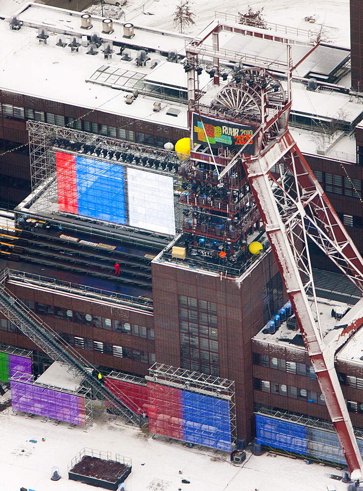 Aerial view, closing ceremonies of the Kulturhauptstadt Ruhr.2010 cultural capital, Zeche Nordstern colliery, Gelsenkirchen, Ruhrgebiet region, North Rhine-Westphalia, Germany, Europe