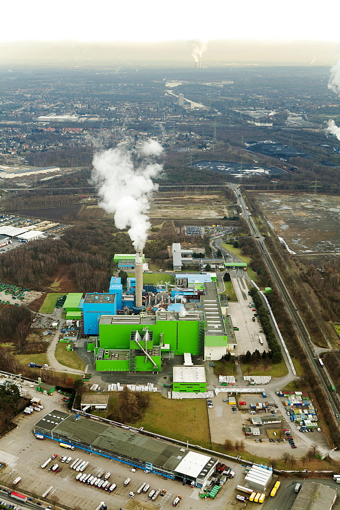 Aerial view, garbage incineration plant, Herten, Ruhr area, North Rhine-Westphalia, Germany, Europe