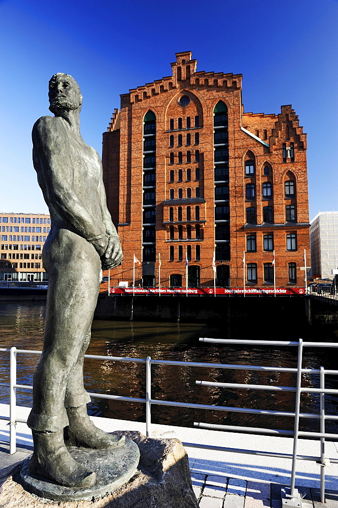 International Maritime Museum and Stoertebeker statue at Magdeburg Harbour in HafenCity, Hamburg, Germany, Europe