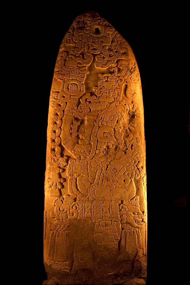 Stela nÂº 31, Sian Chaan Kawil, Stormy Sky, Double Comb, Archeological Museum, Tikal National Park, Peten Department, Guatemala, Central America