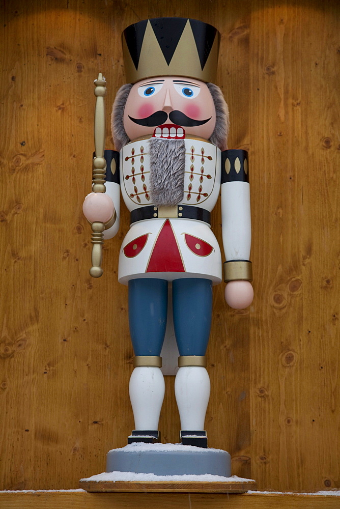 Nutcracker figure manufactured in the Ore Mountains, "Striezelmarkt" Christmas market, Altmarkt square, Dresden, Saxony, Germany, Europe