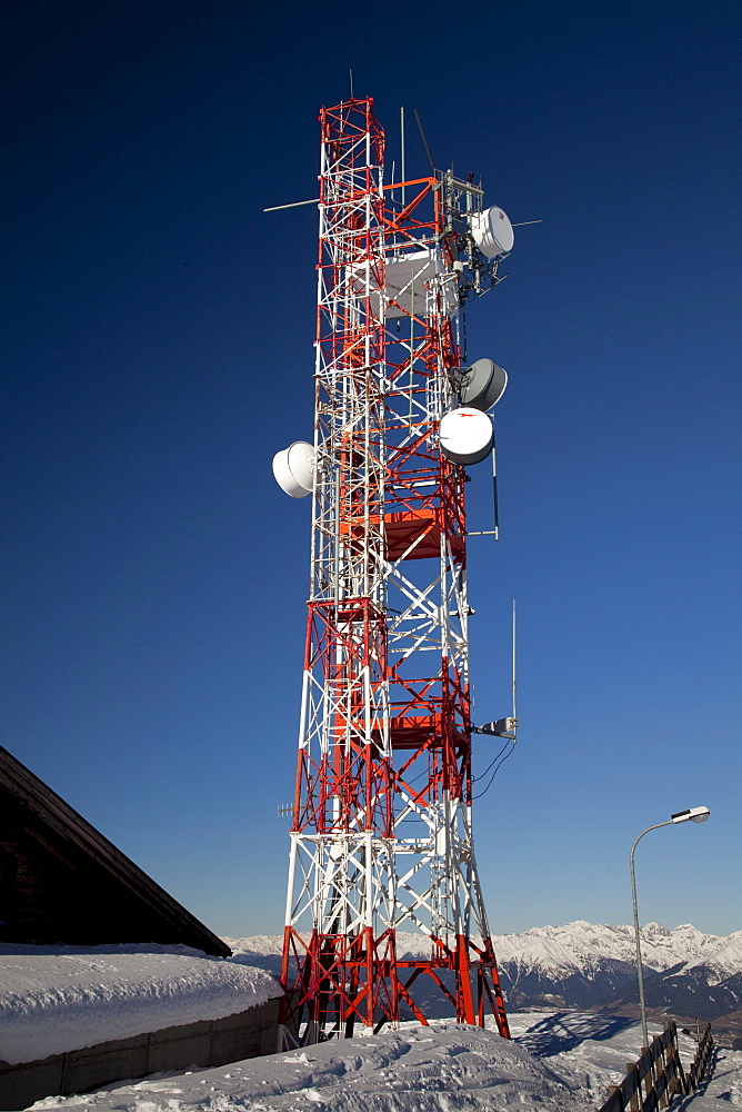 Radio mast, transmitter mast, Kronplatz winter sport region, Kronplatz mountain, 2272 m, Bruneck, Puster Valley, Province of Bolzano-Bozen, Italy, Europe