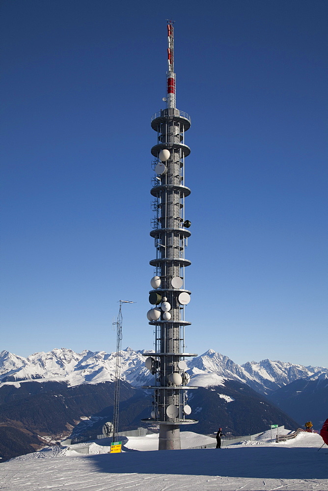 Radio mast, transmitter mast, Kronplatz winter sport region, Kronplatz mountain, 2272 m, Bruneck, Puster Valley, Province of Bolzano-Bozen, Italy, Europe