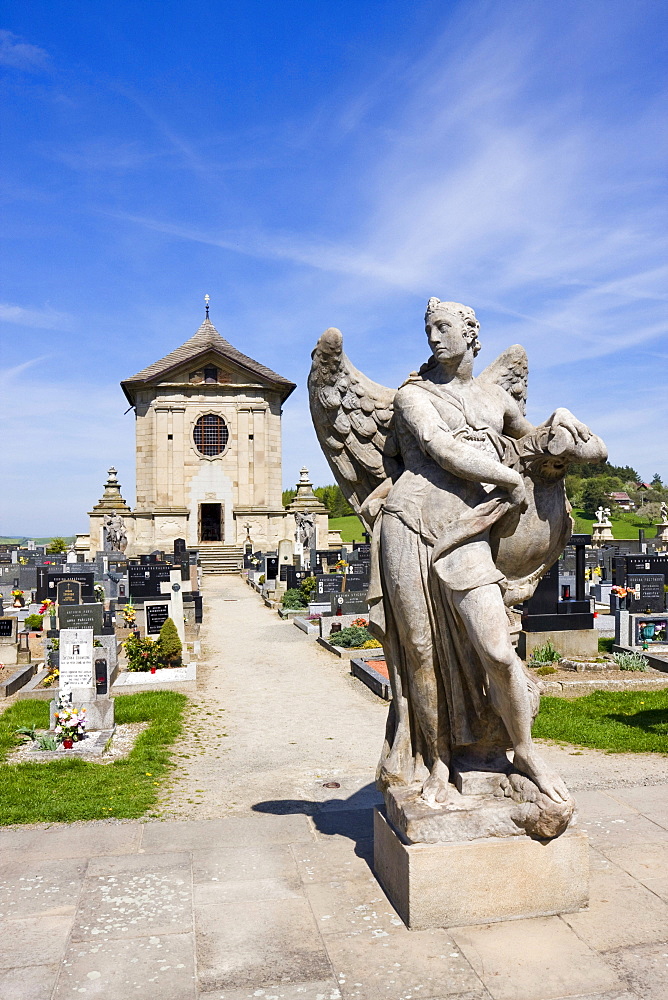 Statue of an angel, Baroque cemetery, National Monument, Strilky, Kromeriz district, Zlin region, Moravia, Czech Republic, Europe