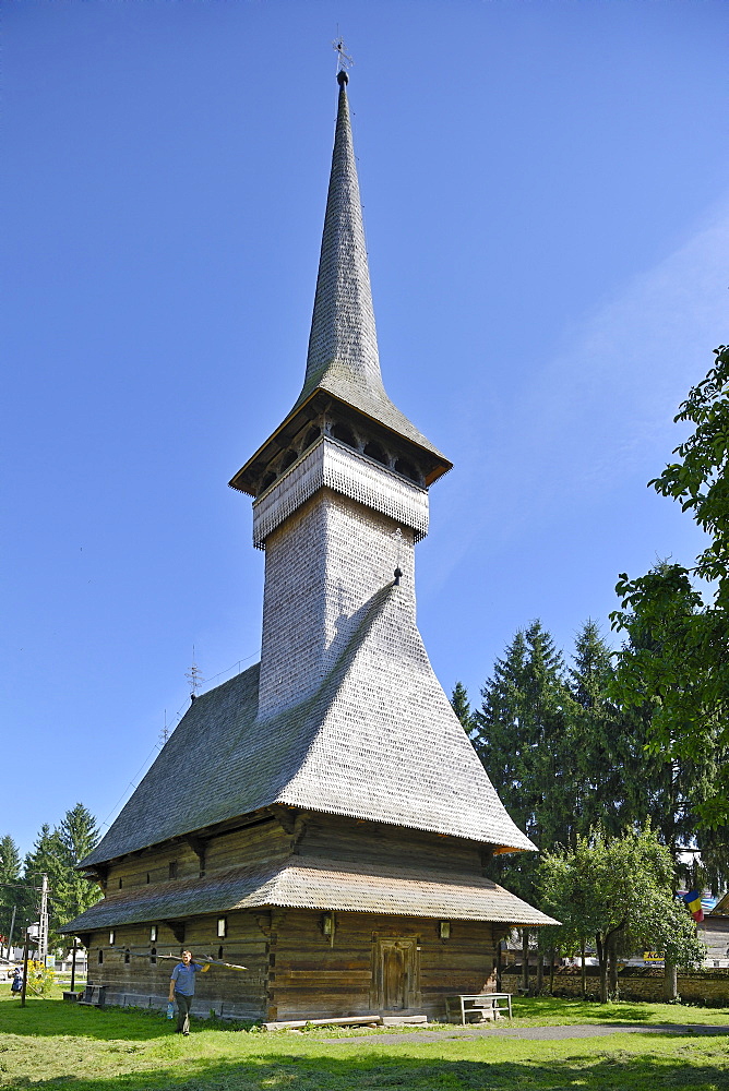 Wooden church in Dragomiresti, village Sacel, Iza Valley, Maramures, Romania, Europe