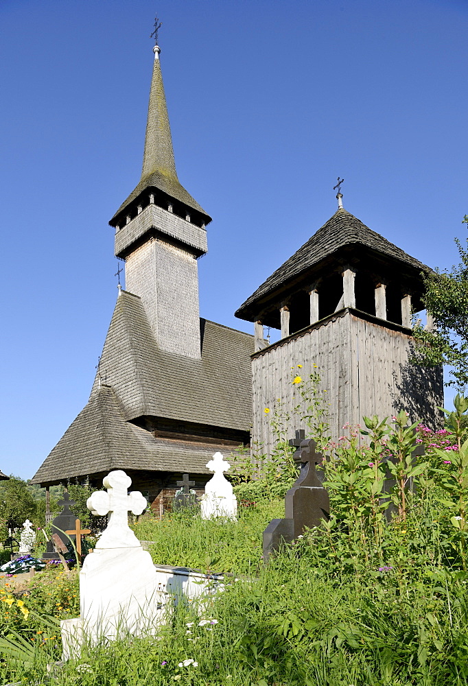 Wooden church of Botiza, Iza Valley, Maramures region, Romania, Europe