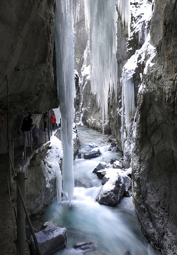 Icicles in Partnachklamm Gorge near Garmisch-Partenkirchen, Werdenfelser Land, Upper Bavaria, Bavaria, Germany, Europe