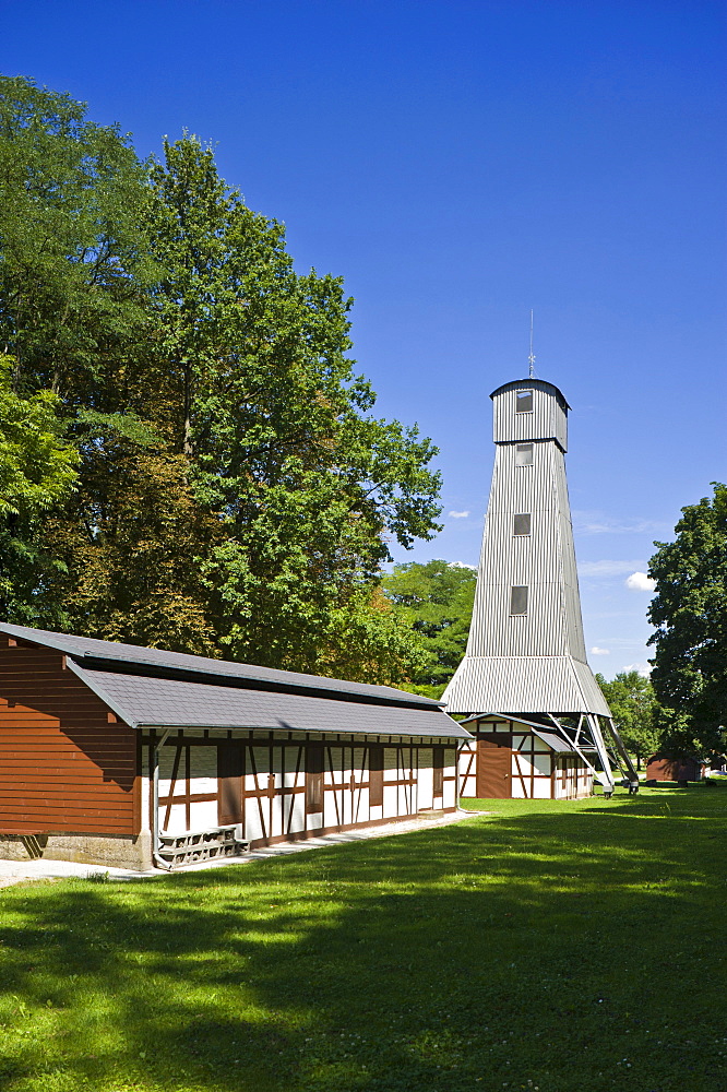 Historical brine handling system in the Salinenpark park, Bad Rappenau, Neckar, Baden-Wuerttemberg, Germany, Europe