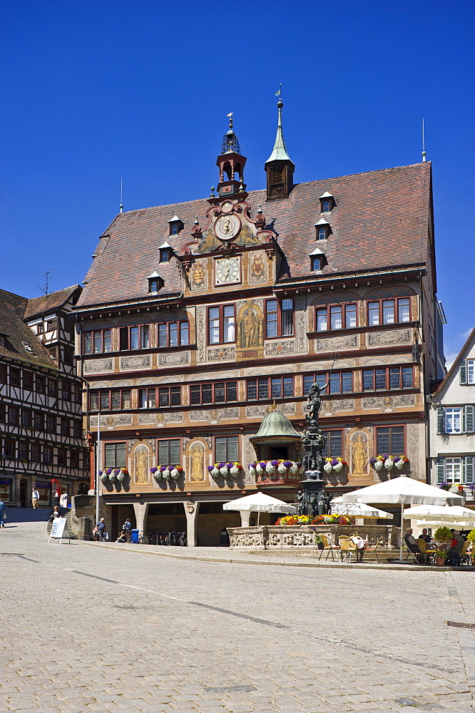 Market square with town hall, Tuebingen, Swabian Alb, Baden-Wuerttemberg, Germany, Europe