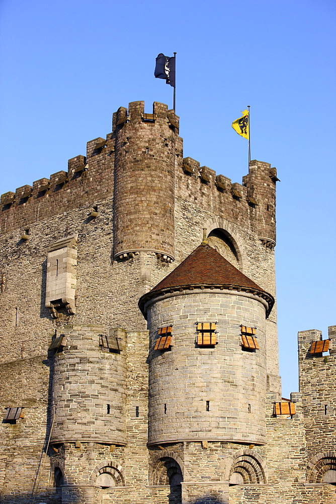 Keep of Gravensteen Castle, Ghent, East Flanders, Belgium, Europe