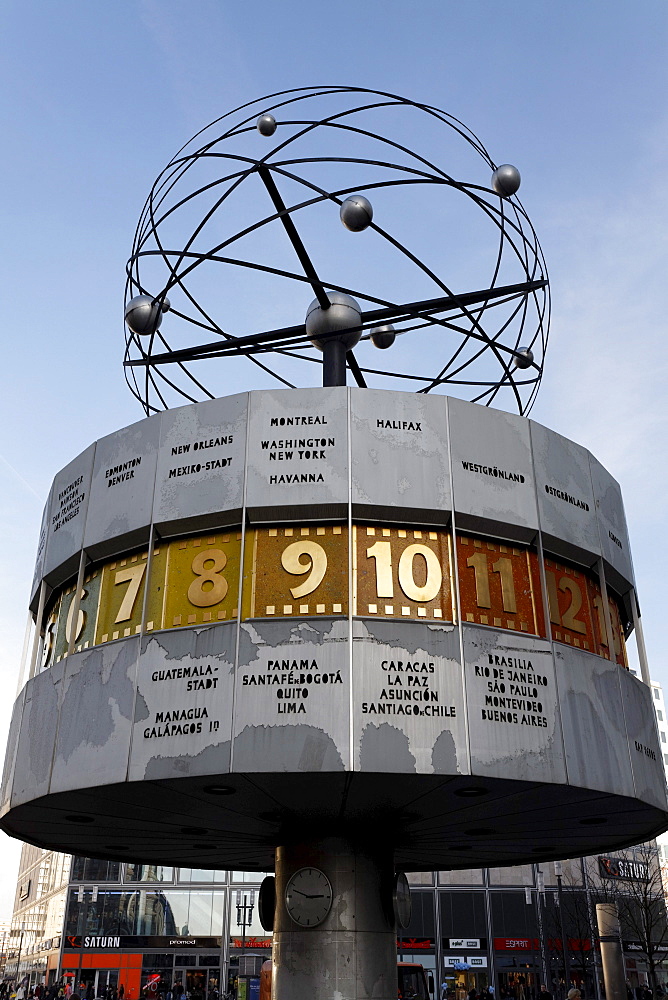 Urania World Clock on Alexanderplatz square, Mitte district, Berlin, Germany, Europe