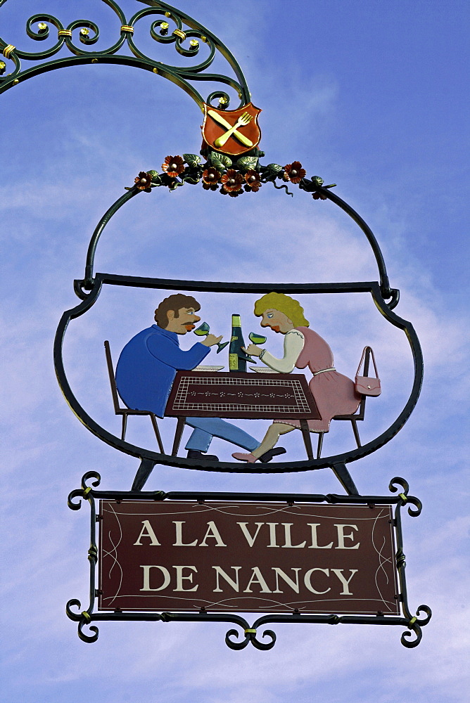 Restaurant hanging-sign, Eguisheim, Alsace Wine Route, France, Europe