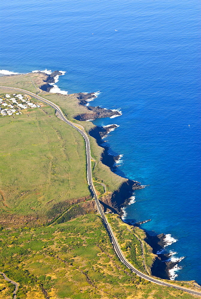 Aerial view of the coast of Reunion island, Indian Ocean