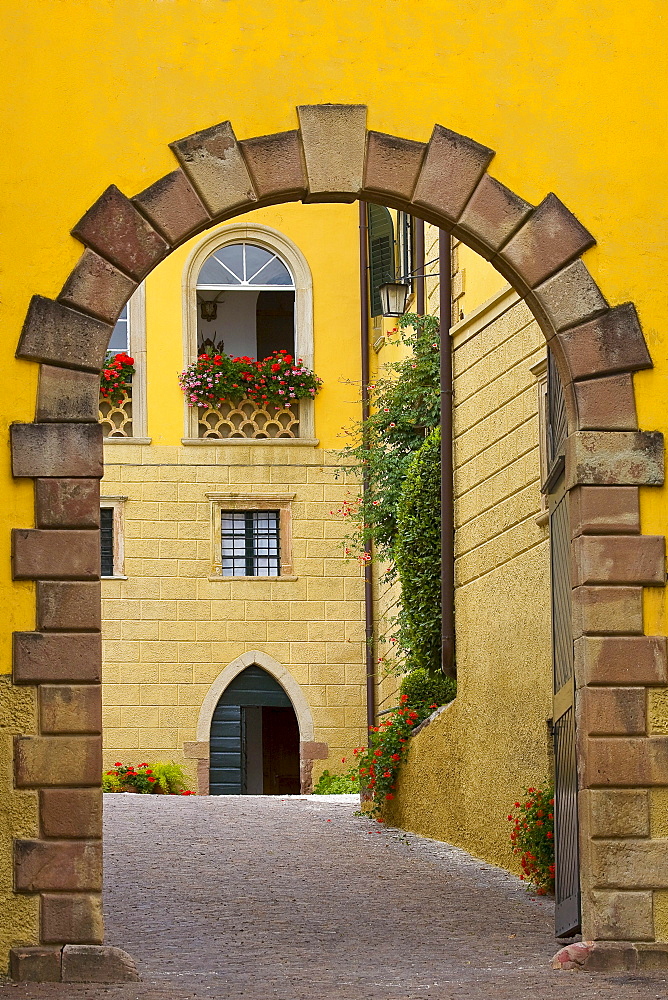 Entrance, Schloss Sallegg manor at Kaltern an der Weinstrasse, South Tyrol, Italy, Europe