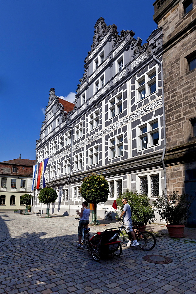 Administrative Court on Montgelasplatz square, Church of St. Gumbertus, Ansbach, Middle Franconia, Franconia, Bavaria, Germany, Europe