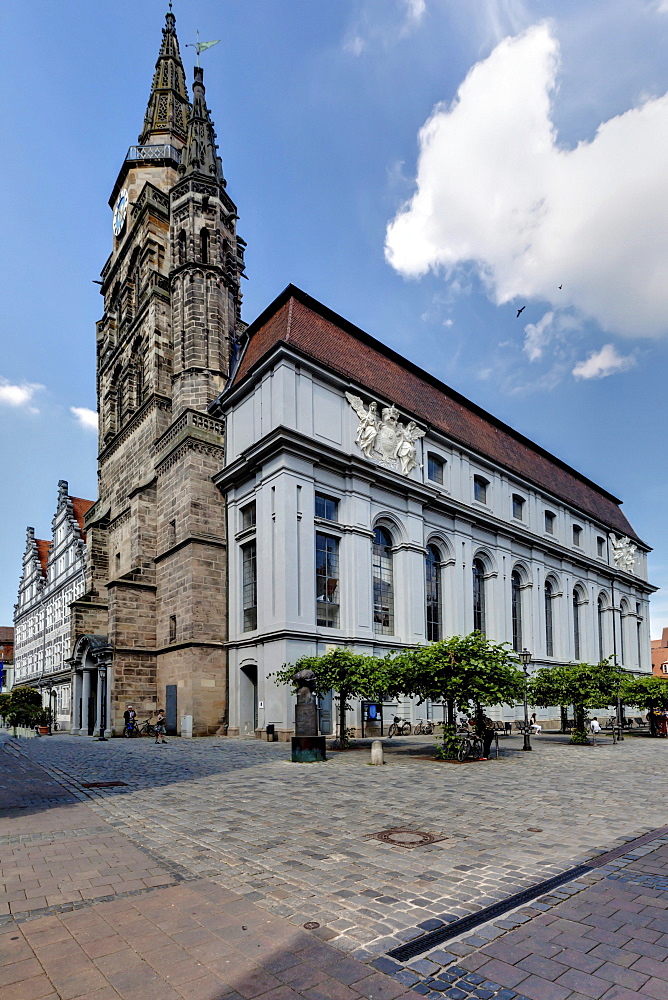 Administrative Court on Montgelasplatz square, Church of St. Gumbertus, Ansbach, Middle Franconia, Franconia, Bavaria, Germany, Europe