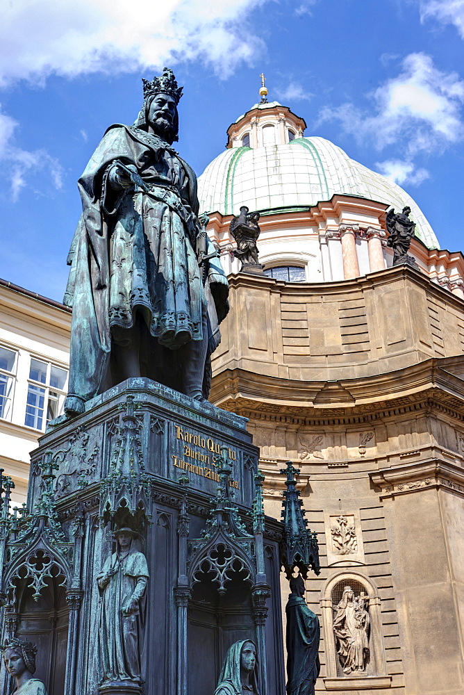 St. Francis church and monument of Emperor Charles IV, 1848, Prague, Czech Republic, Europe