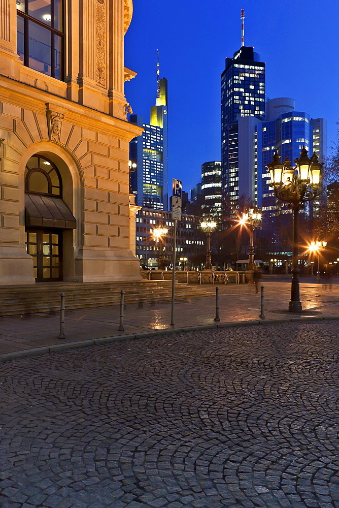 View from the Alte Oper Frankfurt towards the Commerzbank Tower, Hessische Landesbank Helaba and the City Group buildings, Frankfurt am Main, Hesse, Germany, Europe