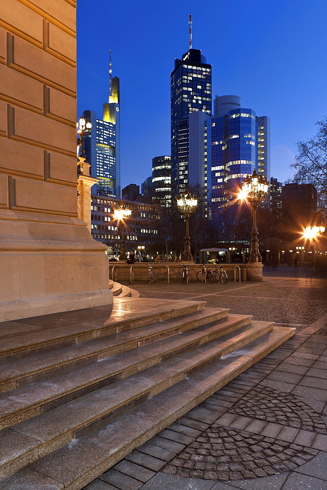 View from the Alte Oper Frankfurt towards the Commerzbank Tower, Hessische Landesbank Helaba and the City Group buildings, Frankfurt am Main, Hesse, Germany, Europe