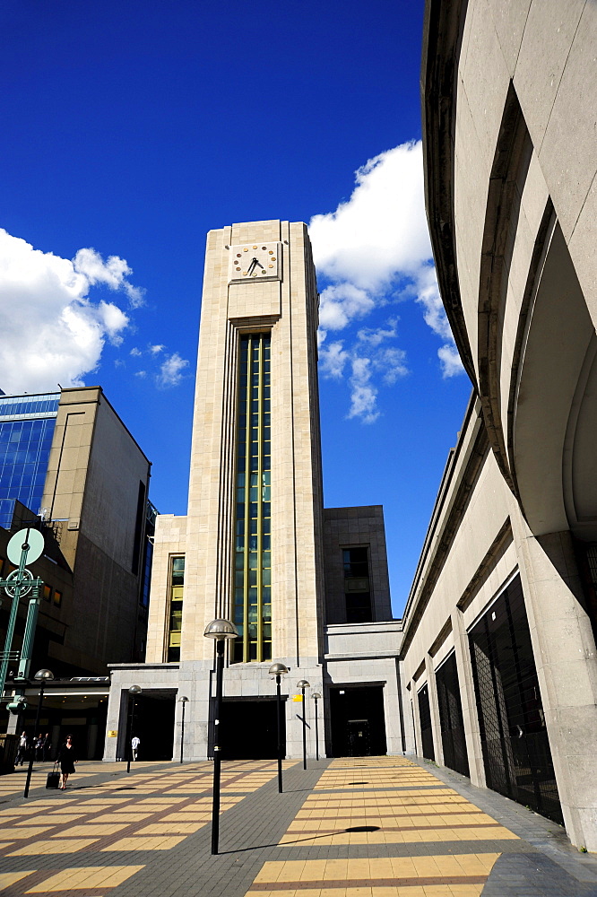 Tower at the Gare du Nord railway station, Noordstation, St Josse quarter, Brussels, Belgium, Benelux