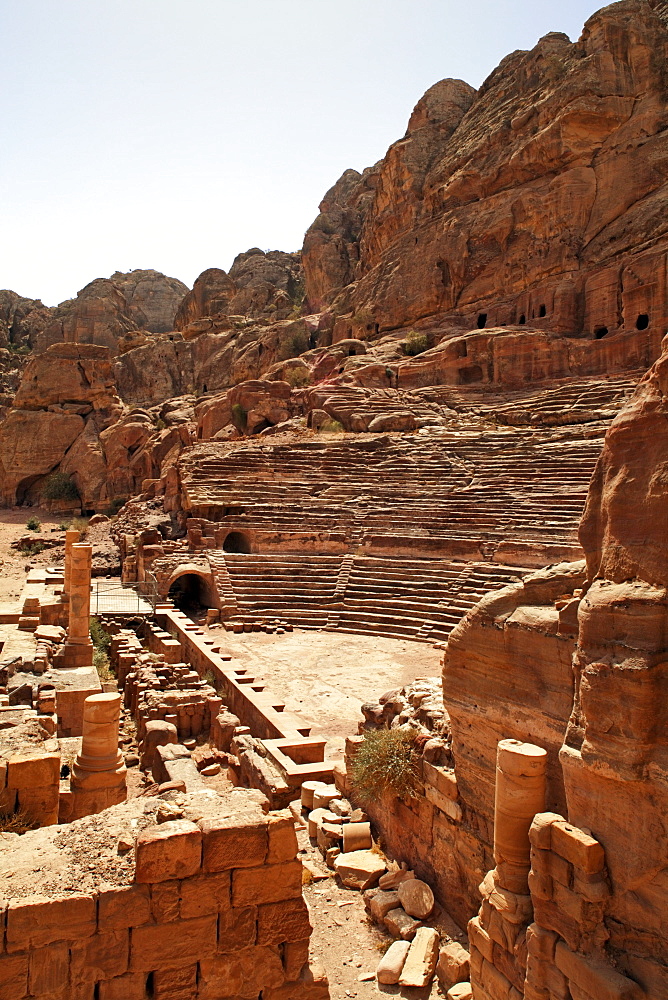 Roman Theatre, Petra, the capital city of the Nabataeans, rock city, UNESCO World Hertage Site, Wadi Musa, Hashemite Kingdom of Jordan, Orient, Middle East, Asia