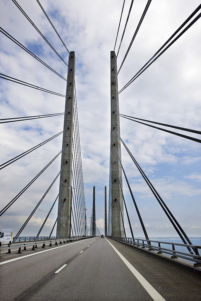 The oresund or Oeresund Bridge between Denmark and Sweden, Europe