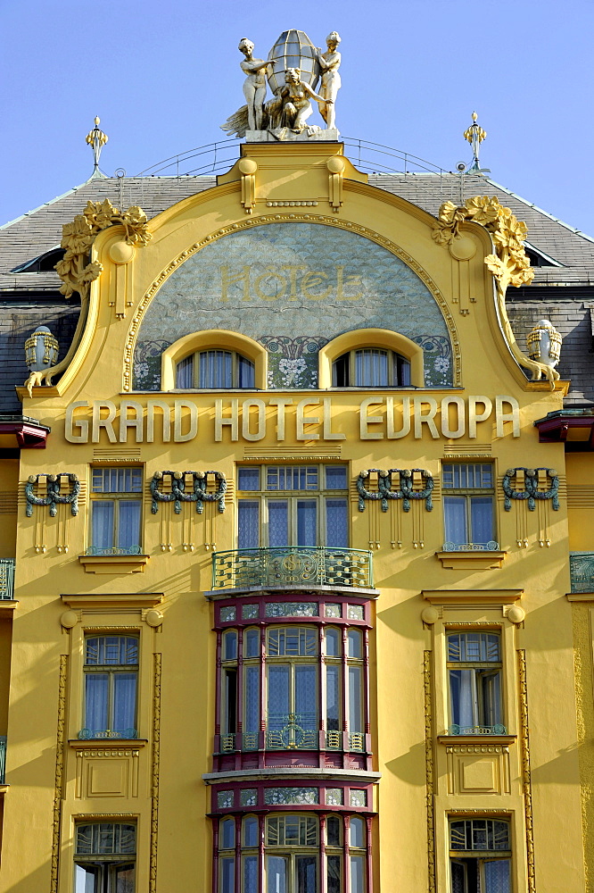 Grand Hotel Europe in Art Nouveau style, Wenceslas Square, Prague, Bohemia, Czech Republic, Europe