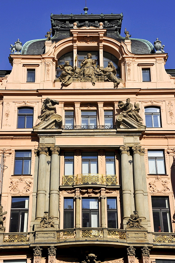 Art Nouveau building, Wenceslas Square, Prague, Bohemia, Czech Republic, Europe