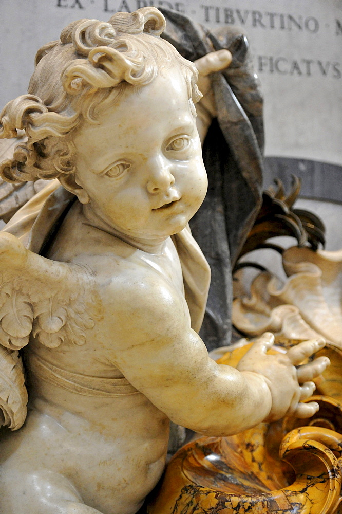 Marble cherub on a stoup, St. Peter's Basilica, Vatican City, Rome, Lazio region, Italy, Europe