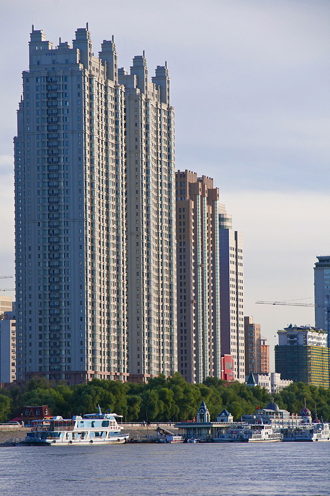 The skyline of Harbin with the Songhua River, Heilongjiang, China, Asia