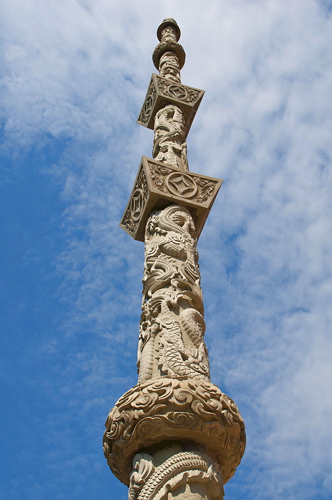 Ornate pillar in the Wutai Shan monastic site, Mount Wutai, Unesco World Heritage Site, Shanxi, China, Asia