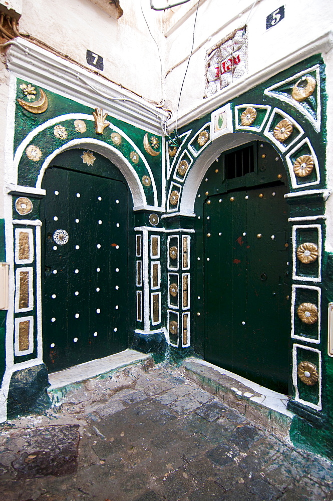 Ornate entrance door in the Kasbah, Unesco World Heritage site, historic district of Algiers, Algeria, Africa