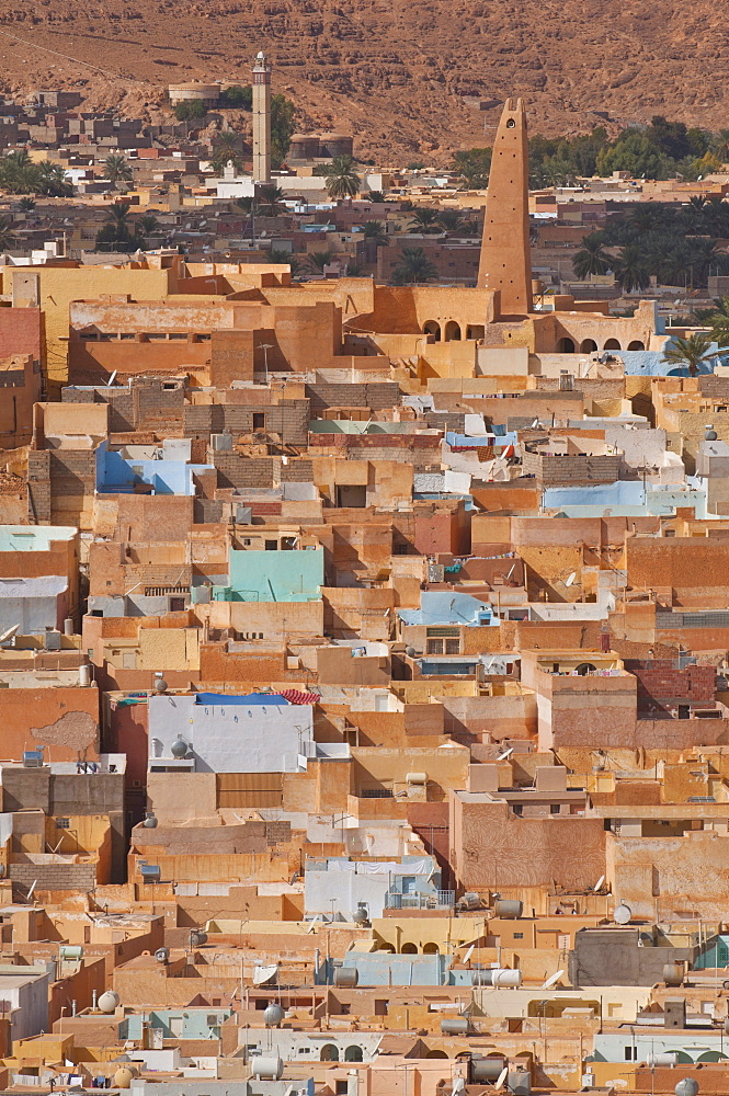 View over the villages of the Unesco World Heritage Site M'zab, Algeria, Africa